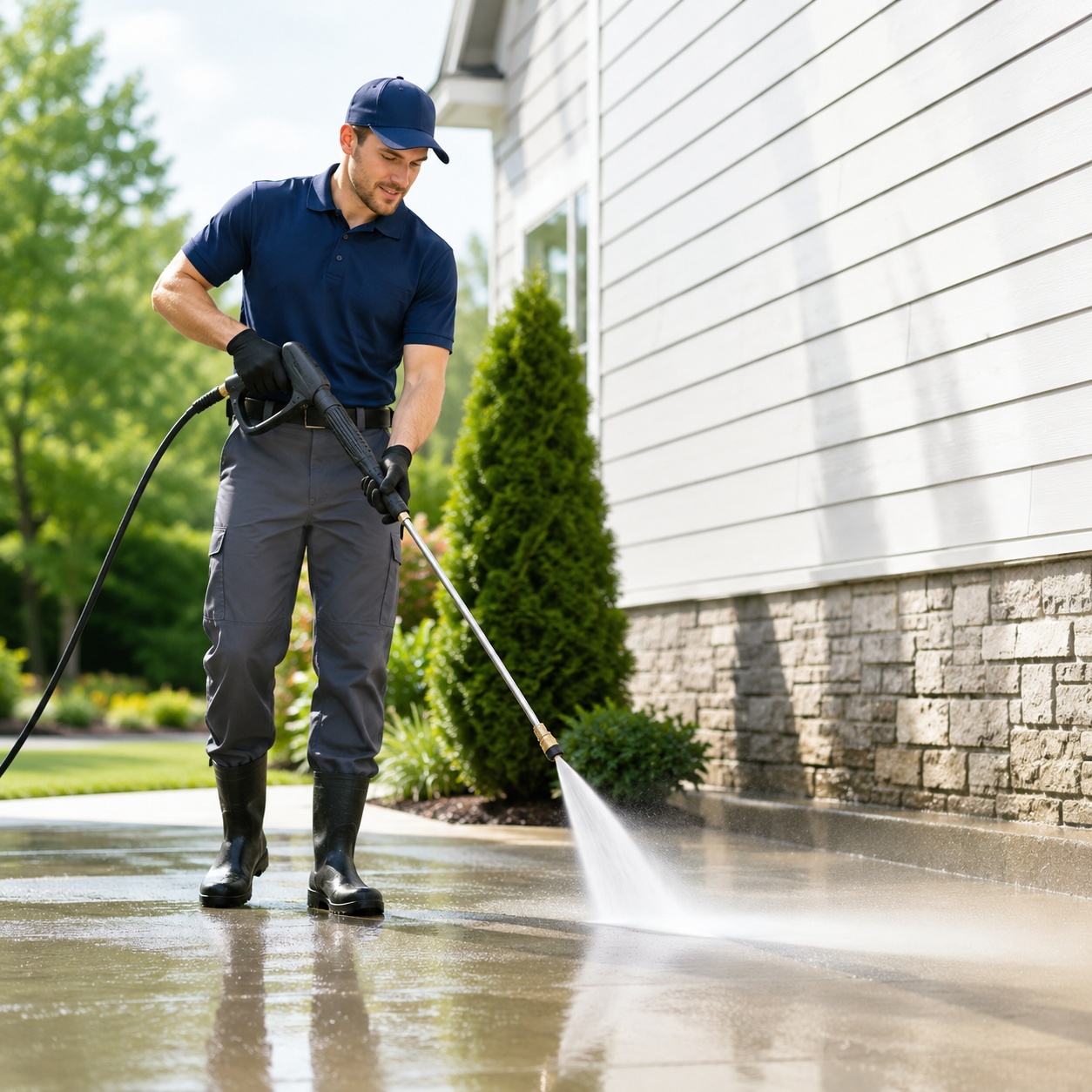 Power washing service — high-pressure driveway cleaning